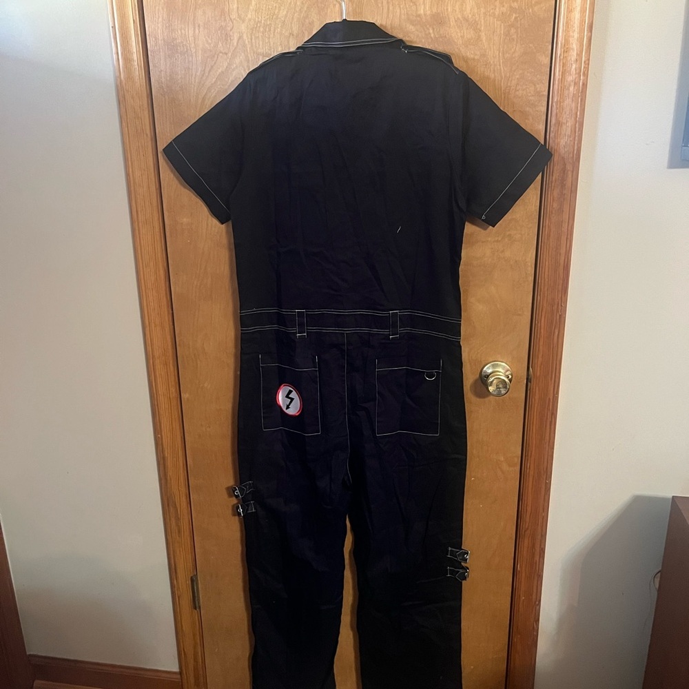 Dolls Kill x Marilyn Manson Black Mechanic Jumpsuit with White Stitching - Picture 6 of 8